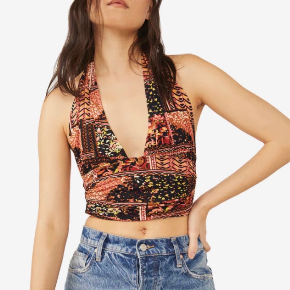 NEW! Free People Heather Printed Halter Top Bronze Combo Size M $58